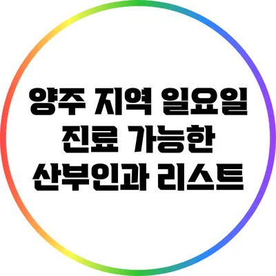 양주 지역 일요일 진료 가능한 산부인과 리스트