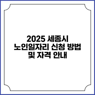 2025 세종시 노인일자리 신청 방법 및 자격 안내