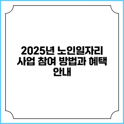 2025년 노인일자리 사업 참여 방법과 혜택 안내