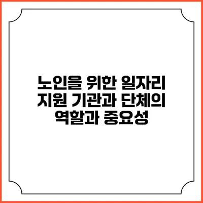 노인을 위한 일자리 지원 기관과 단체의 역할과 중요성