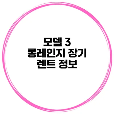 모델 3 롱레인지 장기 렌트 정보